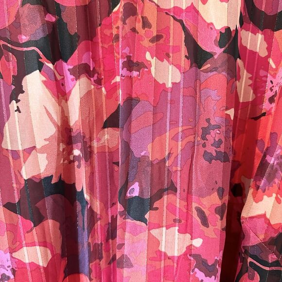 Lane Bryant Dress 18 Red Floral Balloon Sleeve 80s Midi High Low Party Wedding - Picture 3 of 16